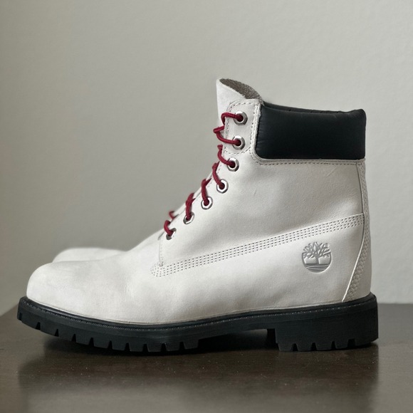 Timberland Premium 6-Inch Boots Men\'s 9.5 M White Red Waterproof Nubuck Leather main image 14